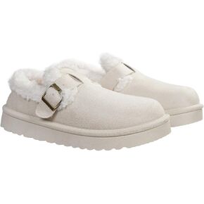Harssidanzar Womens Slip-on Slippers with PU Leather, Rubber Soles, Fluffy Lining, Outdoor Indoor House Winter Shoes CL211US in Saudi Arabia