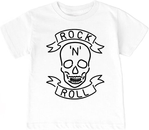 تي شيرت Rock 'n' Roll Skull Kids، تي شيرت رائع Rock & Roll Skull Outline للرضع/الأطفال الصغار/الشباب in Kuwait