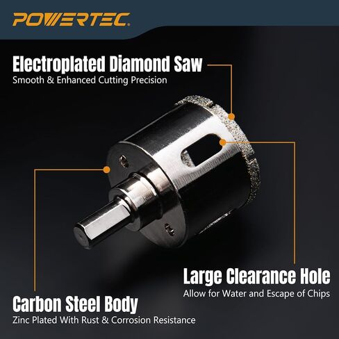 POWERTEC Wet Diamond Hole Saw Kit – 7-Piece Set with Suction Mount Drill Guide, Water Tank & Hose for Wet Drilling in Tile, Porcelain, Granite, Marble, Glass & Ceramics (14908) in Saudi Arabia