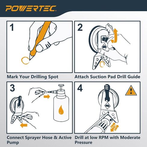 POWERTEC Wet Diamond Hole Saw Kit – 7-Piece Set with Suction Mount Drill Guide, Water Tank & Hose for Wet Drilling in Tile, Porcelain, Granite, Marble, Glass & Ceramics (14908) in Saudi Arabia