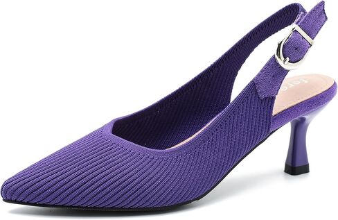 Women's Slingback Kitten Heels Pointed Toe Knit Pumps Slip On Dress Shoes in Kuwait