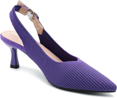 Women's Slingback Kitten Heels Pointed Toe Knit Pumps Slip On Dress Shoes in Kuwait