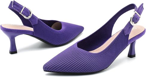 Women's Slingback Kitten Heels Pointed Toe Knit Pumps Slip On Dress Shoes in Kuwait