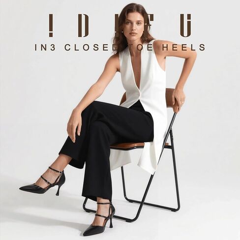 IDIFU IN3 Closed Toe Heels Women's Pumps Kitten Pointed Toe Strappy High Heels Wedding Prom Dress Shoes for Women Work Office Dressy Comfortable Ankle Strap Pumps Shoes in Saudi Arabia