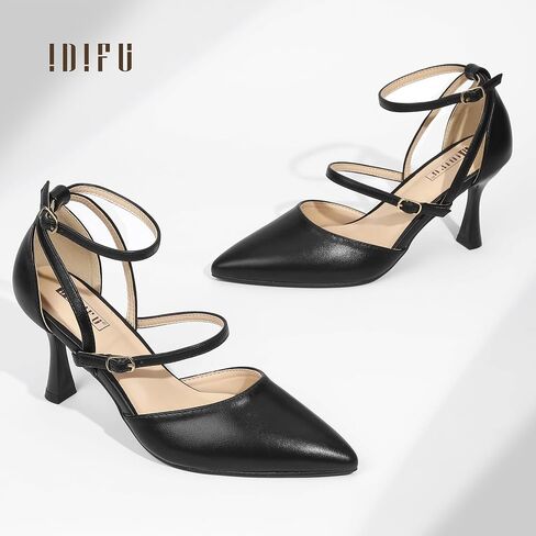 IDIFU IN3 Closed Toe Heels Women's Pumps Kitten Pointed Toe Strappy High Heels Wedding Prom Dress Shoes for Women Work Office Dressy Comfortable Ankle Strap Pumps Shoes in Saudi Arabia