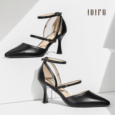 IDIFU IN3 Closed Toe Heels Women's Pumps Kitten Pointed Toe Strappy High Heels Wedding Prom Dress Shoes for Women Work Office Dressy Comfortable Ankle Strap Pumps Shoes in Saudi Arabia