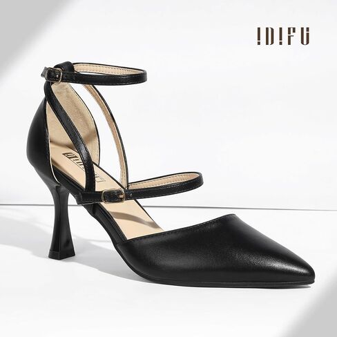 IDIFU IN3 Closed Toe Heels Women's Pumps Kitten Pointed Toe Strappy High Heels Wedding Prom Dress Shoes for Women Work Office Dressy Comfortable Ankle Strap Pumps Shoes in Saudi Arabia
