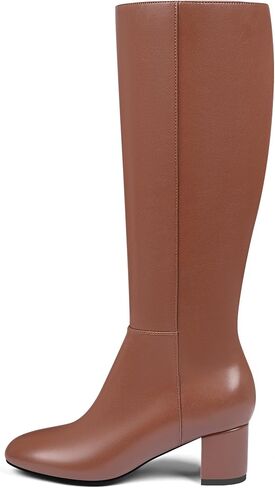 Adrizzlein حذاء برقبة للركبة للنساء بكعب منخفض مكتنز للنساء أحذية طويلة للخريف أحذية مريحة بسحاب جانبي قابل للتمدد لفستان الحفلات in Kuwait