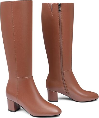 Adrizzlein حذاء برقبة للركبة للنساء بكعب منخفض مكتنز للنساء أحذية طويلة للخريف أحذية مريحة بسحاب جانبي قابل للتمدد لفستان الحفلات in Kuwait