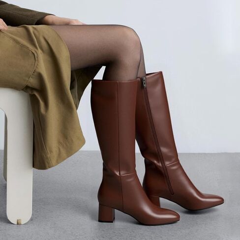 Adrizzlein حذاء برقبة للركبة للنساء بكعب منخفض مكتنز للنساء أحذية طويلة للخريف أحذية مريحة بسحاب جانبي قابل للتمدد لفستان الحفلات in Kuwait