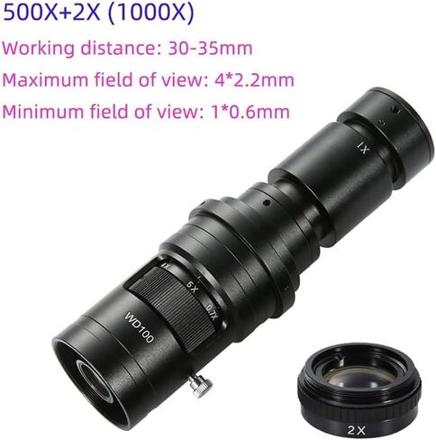 Microscope Kit 200X 500X 1000X 0.7X-5X Adjustable Magnification C Mount Zoom Lens for Video Microscope Camera Microscope Lens Adapters (Color : 500X and 2X) in Saudi Arabia