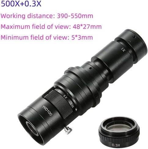 Microscope Kit 200X 500X 1000X 0.7X-5X Adjustable Magnification C Mount Zoom Lens for Video Microscope Camera Microscope Lens Adapters (Color : 500X and 2X) in Saudi Arabia