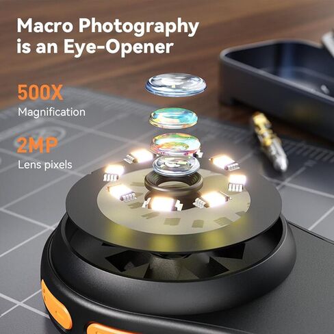 500X Portable Microscope, Digital Handheld Magnifier with 2.0 Inch Color Screen, 8LEDs, Type C USB Connection for Video Recording (Black) in Saudi Arabia