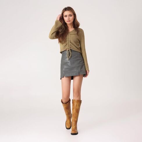 COLETER المرأة حذاء برقبة للركبة كتلة مكتنزة كعب منخفض إصبع مربع الجانب سستة أحذية طويلة الراحة الخريف الشتاء أحذية طويلة in Kuwait