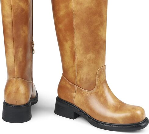 COLETER المرأة حذاء برقبة للركبة كتلة مكتنزة كعب منخفض إصبع مربع الجانب سستة أحذية طويلة الراحة الخريف الشتاء أحذية طويلة in Kuwait