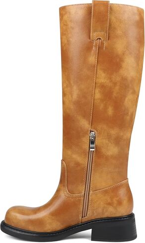 COLETER المرأة حذاء برقبة للركبة كتلة مكتنزة كعب منخفض إصبع مربع الجانب سستة أحذية طويلة الراحة الخريف الشتاء أحذية طويلة in Kuwait