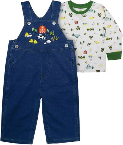 John Deere 2 PC White Farm Long Sleeve Bodysuit and Blue Knit Overall Sizes 3/6, 6/9, 9/12 Months in Saudi Arabia