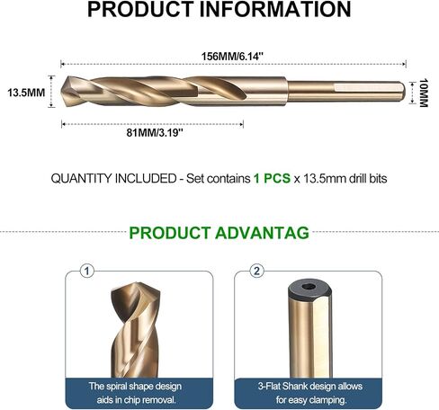 METALLIXITY Drill Bit (13.5mm), 10mm Reduced Shank 3-Flat M2 High Speed Steel Bits 135-Degree Point Angle for Drilling Metal and Steel DIY Projects Gold in Saudi Arabia