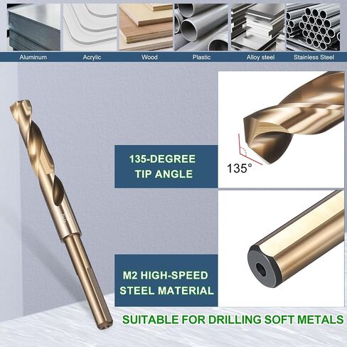 METALLIXITY Drill Bit (13.5mm), 10mm Reduced Shank 3-Flat M2 High Speed Steel Bits 135-Degree Point Angle for Drilling Metal and Steel DIY Projects Gold in Saudi Arabia