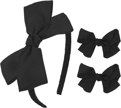 Semato Black Bow Headband with 2 Pcs Black Bows Hair Clips Headbands for Girls Black Bow for Hair Headbands Bow Hair Accessories for Baby Girls Toddlers in Saudi Arabia