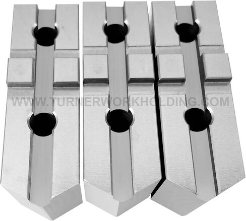 8" CNC Lathe Power Chuck Steel Soft Jaws, American Standard Tongue & Groove type, Pointed, 2.5" height, 3 Pcs- By Turner Workholding, LLC in Saudi Arabia
