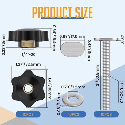 10 مجموعات 1/4-20 طن مجموعة مقبض الترباس ، ويشمل ملحق T-Track 1-1/2 "و 2" براغي T-Slot مع غسالات ومقابض نجوم للرقصات والتركيبات الخشبية in Kuwait