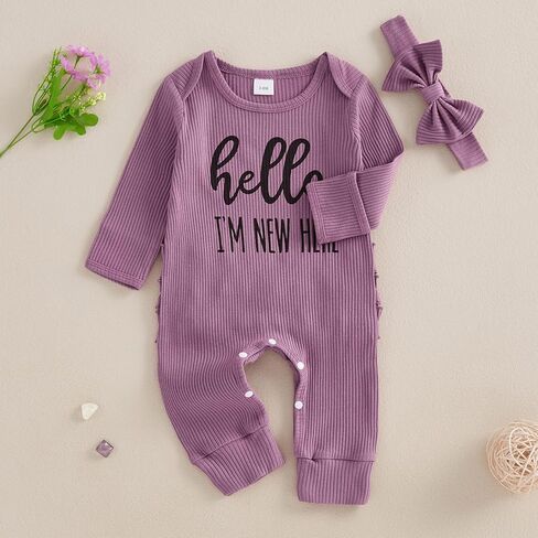 بدلة رومبير مضلعة بأكمام طويلة وأحرف لحديثي الولادة مع عصابة رأس لملابس Preemie القادمة للمنزل in Kuwait