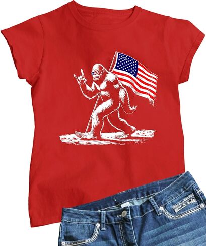 Go All Out Bigfoot Rock On USA American Flag Patriotic Sasquatch Mens Toddler Women Youth T-Shirt in Saudi Arabia