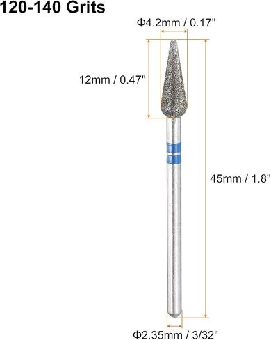 HARFINGTON 120-140 Grits Diamond Grinding Bit 4.2mm Bullet-Head 2.35mm Shank 12mm Length Stone Sanding Drill Bits Rotary Tool for Ceramic Glass Nails Grinding Polishing, Blue in Saudi Arabia