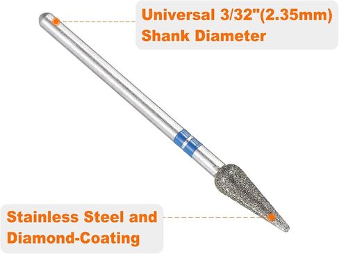 HARFINGTON 120-140 Grits Diamond Grinding Bit 4.2mm Bullet-Head 2.35mm Shank 12mm Length Stone Sanding Drill Bits Rotary Tool for Ceramic Glass Nails Grinding Polishing, Blue in Saudi Arabia