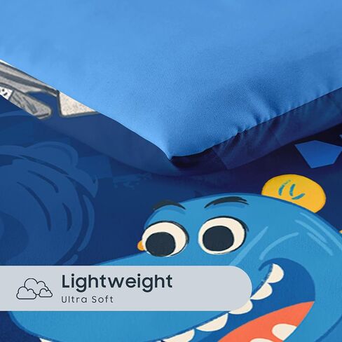 Wake In Cloud - Dinosaur Toddler Bedding Set for Boys, Colorful Dino Race Car, 4 Pieces Soft Crib Bed Set Including Comforter, Sheets and Pillowcase, Navy Blue in Saudi Arabia