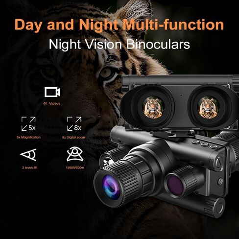 Night Vision Binoculars, 4K 40MP, 8X Digital Zoom, IP54 Waterproof, 3000mAh Battery, IR Night Vision with OLED Display for Hunting, Surveillance, Camping in Saudi Arabia
