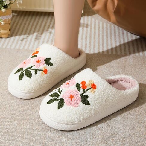 FAYUEKEY Women's House Slippers with Cute Bow Colorful Flower Design | Memory Foam House Slippers,Fuzzy Home Shoes for Indoor Outdoor in Saudi Arabia