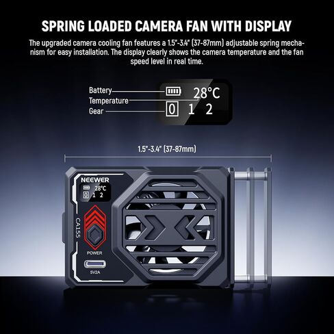 NEEWER Basics Camera Cooling Fan with Battery, Spring Loaded External Cooler Type C PD Fast Charging & Real Time Display, Compatible with Sony ZV-E1 A6700 Canon R6 Mark II Fujifilm XS20 Nikon, CA155 in Saudi Arabia
