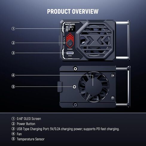NEEWER Basics Camera Cooling Fan with Battery, Spring Loaded External Cooler Type C PD Fast Charging & Real Time Display, Compatible with Sony ZV-E1 A6700 Canon R6 Mark II Fujifilm XS20 Nikon, CA155 in Saudi Arabia