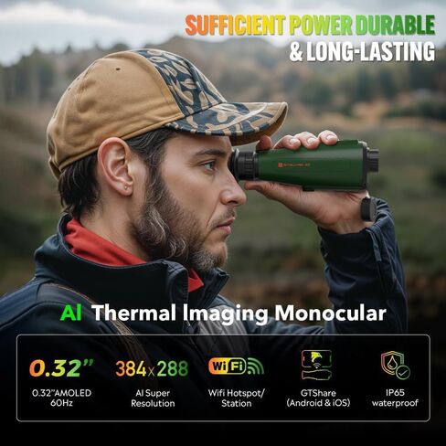 H3 Thermal Vision Monocular, 384 x 288 AISR 256 x 192(50Hz) 12µm IR Resolution,15mm Focal Lens, Hot Spot Tracking/MIC, 8× Digital Zoom, Video Recording, WiFi, IP66 Waterproof and 10+h Battery Life in Saudi Arabia