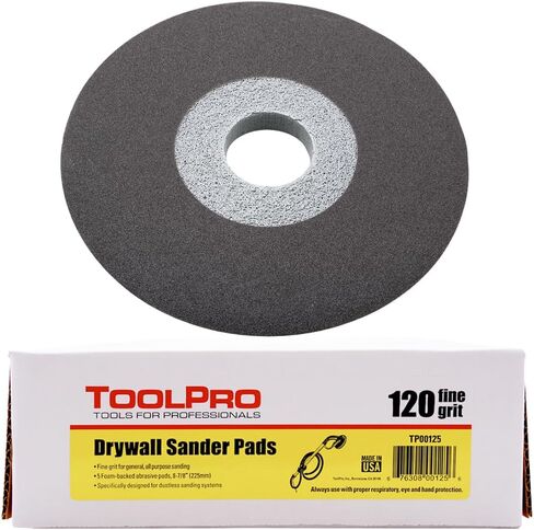 وسادات صنفرة الحوائط الجافة الاحترافية مقاس 9 بوصة من ToolPro - 5 أقراص صنفرة للحصول على تشطيبات ناعمة (120 حبيبة دقيقة) in Kuwait
