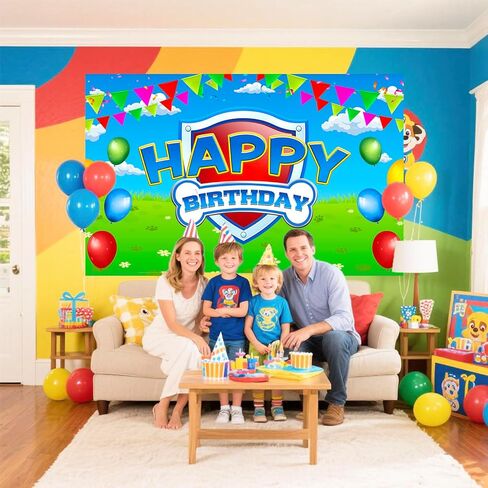 Paw Birthday Party Decorations and Supplies 70in X43in Blue Dog Photo Backdrop for Boy Girl Baby Shower Kids Bedroom Wall Decor in Saudi Arabia