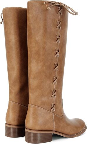 Knee High Boots Women Round Toe Chunky Low Heel Comfortable Long Boots Pull On Side Laces Stylish Tall Boots for Fall Winter in Saudi Arabia