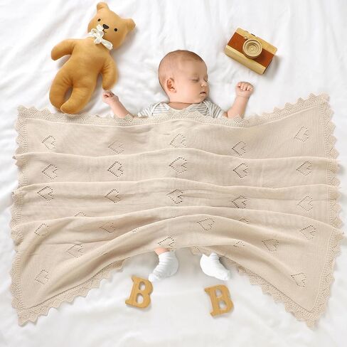 Baby Blanket Cotton Crochet Newborn Neutral Nursery Swaddling Blankets Soft Knitted Boys Girls Receiving Crib 30x40 Inch in Kuwait