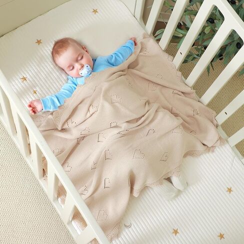 Baby Blanket Cotton Crochet Newborn Neutral Nursery Swaddling Blankets Soft Knitted Boys Girls Receiving Crib 30x40 Inch in Kuwait