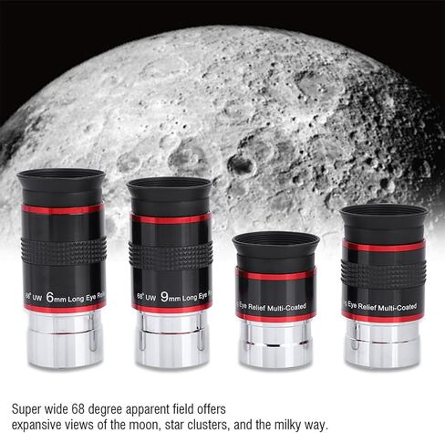 1.25" 68° Wide Angle Eyepiece Kit, 6mm 9mm 15mm 20mm Eye, y Multi Coated Optical Glass Lenses, 68 Degree Apparent Field of View for nomy Observation in Saudi Arabia