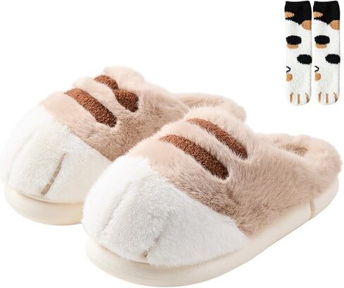 Cat Paw Slippers for Women Girls, Cute Furry Paws Shoes Warm Fluffy Winter House Slipper Funny Shoes Non Slip for Home Indoor Outdoor in Saudi Arabia