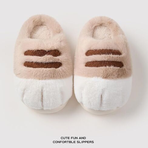 Cat Paw Slippers for Women Girls, Cute Furry Paws Shoes Warm Fluffy Winter House Slipper Funny Shoes Non Slip for Home Indoor Outdoor in Saudi Arabia