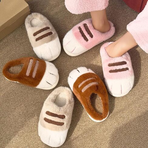 Cat Paw Slippers for Women Girls, Cute Furry Paws Shoes Warm Fluffy Winter House Slipper Funny Shoes Non Slip for Home Indoor Outdoor in Saudi Arabia