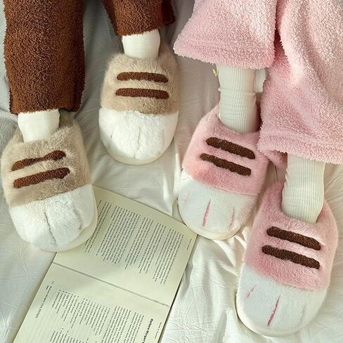 Cat Paw Slippers for Women Girls, Cute Furry Paws Shoes Warm Fluffy Winter House Slipper Funny Shoes Non Slip for Home Indoor Outdoor in Saudi Arabia