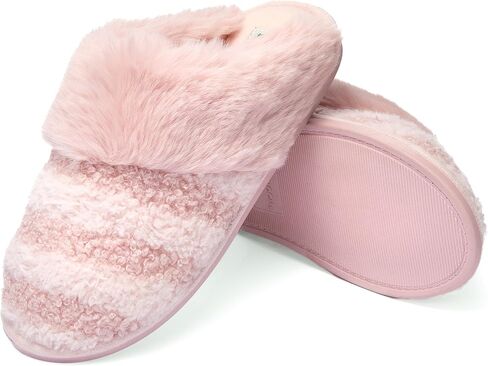 Fruit of the Loom Women's Slipper, Zapatos Cómodos, Stripe Feather W/Fur Cuff Clog, Memory Foam in Saudi Arabia