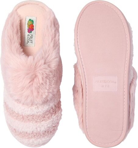 Fruit of the Loom Women's Slipper, Zapatos Cómodos, Stripe Feather W/Fur Cuff Clog, Memory Foam in Saudi Arabia