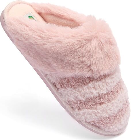 Fruit of the Loom Women's Slipper, Zapatos Cómodos, Stripe Feather W/Fur Cuff Clog, Memory Foam in Saudi Arabia