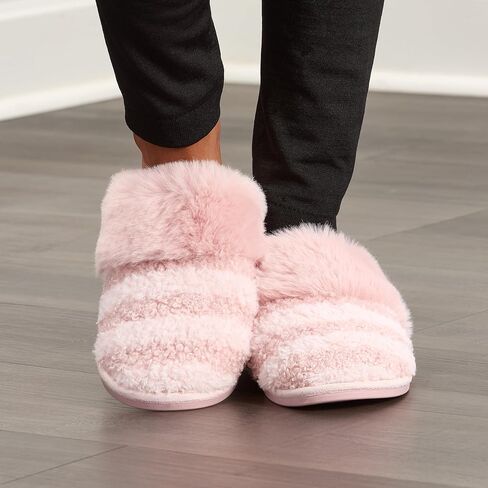 Fruit of the Loom Women's Slipper, Zapatos Cómodos, Stripe Feather W/Fur Cuff Clog, Memory Foam in Saudi Arabia